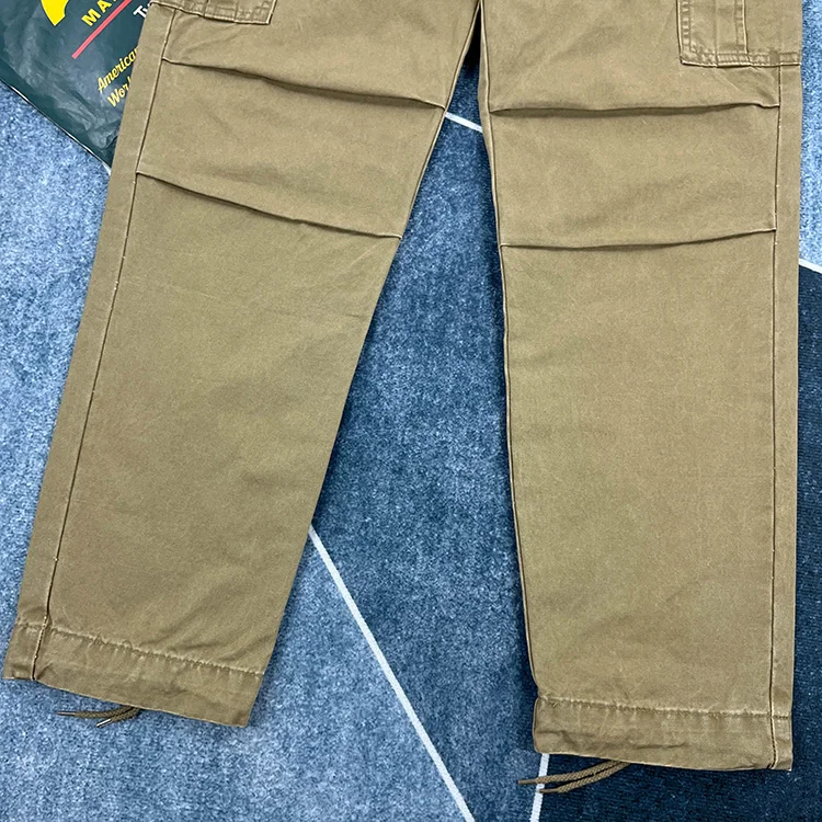 Paris Buckle Heavyweight 100% Cotton Canvas Workwear Pants Men's Multi Pocket Straight Loose Autumn Thick American Casual Retro