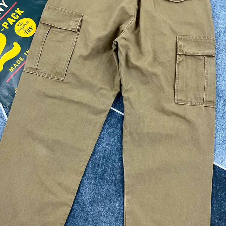 Paris Buckle Heavyweight 100% Cotton Canvas Workwear Pants Men's Multi Pocket Straight Loose Autumn Thick American Casual Retro