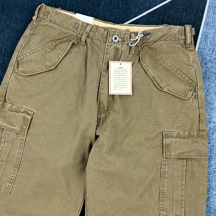 Paris Buckle Heavyweight 100% Cotton Canvas Workwear Pants Men's Multi Pocket Straight Loose Autumn Thick American Casual Retro