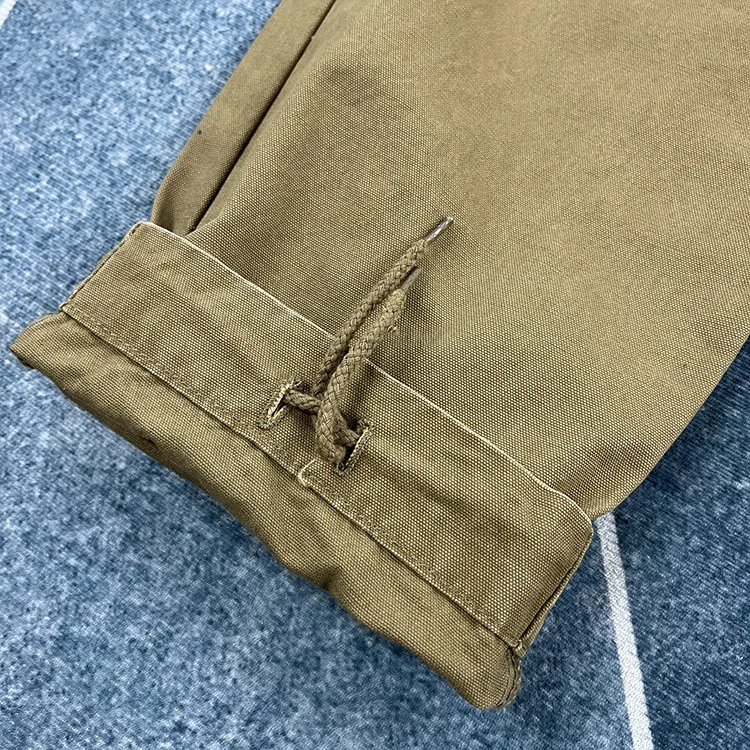 Paris Buckle Heavyweight 100% Cotton Canvas Workwear Pants Men's Multi Pocket Straight Loose Autumn Thick American Casual Retro