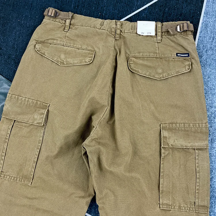 Paris Buckle Heavyweight 100% Cotton Canvas Workwear Pants Men's Multi Pocket Straight Loose Autumn Thick American Casual Retro