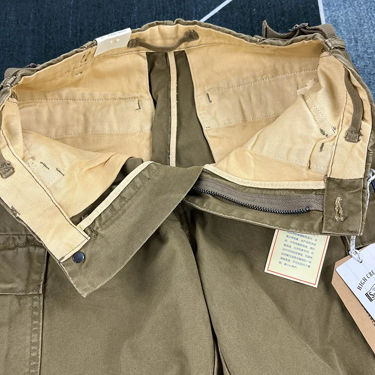 Paris Buckle Heavyweight 100% Cotton Canvas Workwear Pants Men's Multi Pocket Straight Loose Autumn Thick American Casual Retro