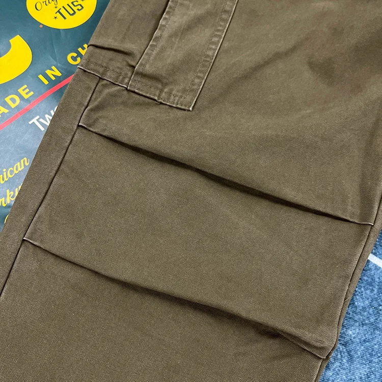 Paris Buckle Heavyweight 100% Cotton Canvas Workwear Pants Men's Multi Pocket Straight Loose Autumn Thick American Casual Retro