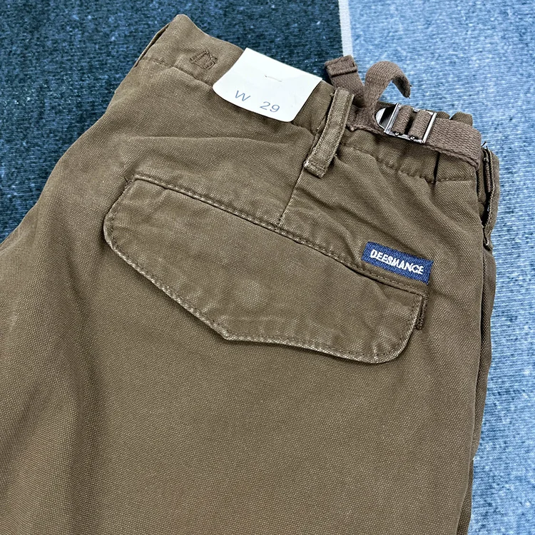 Paris Buckle Heavyweight 100% Cotton Canvas Workwear Pants Men's Multi Pocket Straight Loose Autumn Thick American Casual Retro