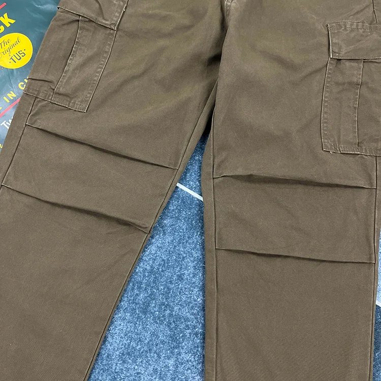 Paris Buckle Heavyweight 100% Cotton Canvas Workwear Pants Men's Multi Pocket Straight Loose Autumn Thick American Casual Retro