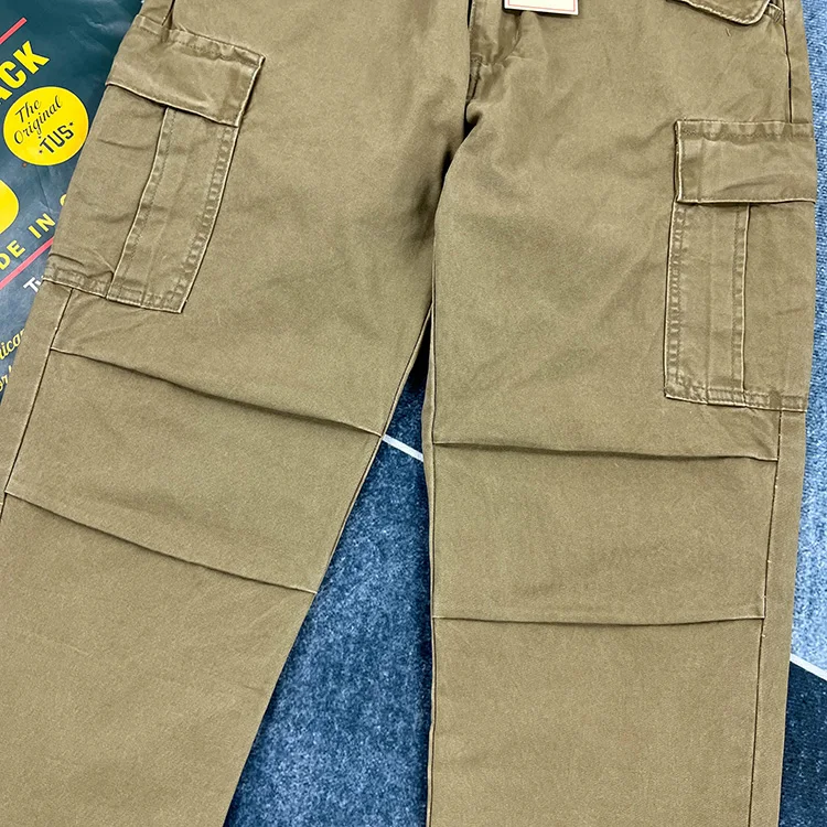 Paris Buckle Heavyweight 100% Cotton Canvas Workwear Pants Men's Multi Pocket Straight Loose Autumn Thick American Casual Retro