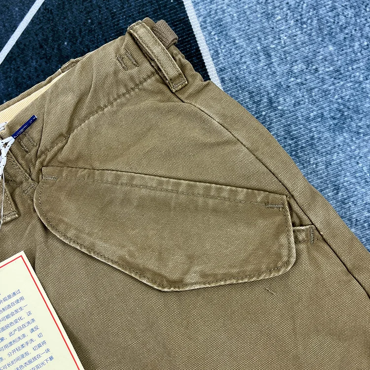 Paris Buckle Heavyweight 100% Cotton Canvas Workwear Pants Men's Multi Pocket Straight Loose Autumn Thick American Casual Retro