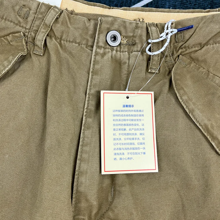 Paris Buckle Heavyweight 100% Cotton Canvas Workwear Pants Men's Multi Pocket Straight Loose Autumn Thick American Casual Retro