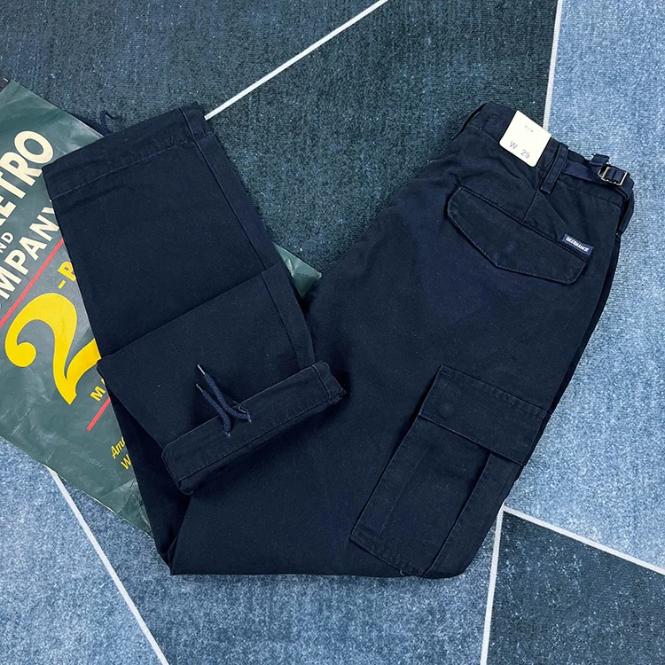 Paris Buckle Heavyweight 100% Cotton Canvas Workwear Pants Men's Multi Pocket Straight Loose Autumn Thick American Casual Retro