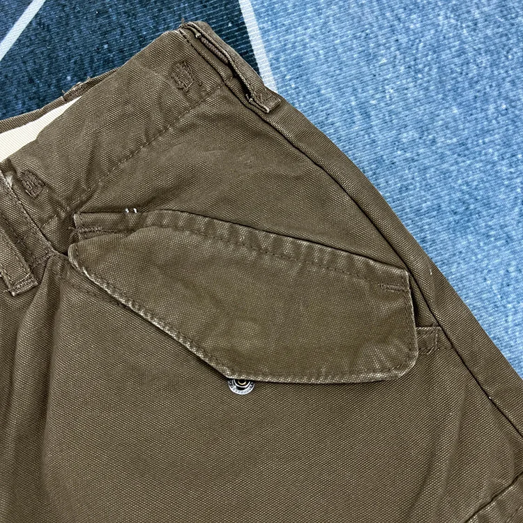 Paris Buckle Heavyweight 100% Cotton Canvas Workwear Pants Men's Multi Pocket Straight Loose Autumn Thick American Casual Retro