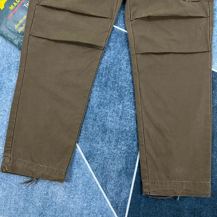 Paris Buckle Heavyweight 100% Cotton Canvas Workwear Pants Men's Multi Pocket Straight Loose Autumn Thick American Casual Retro
