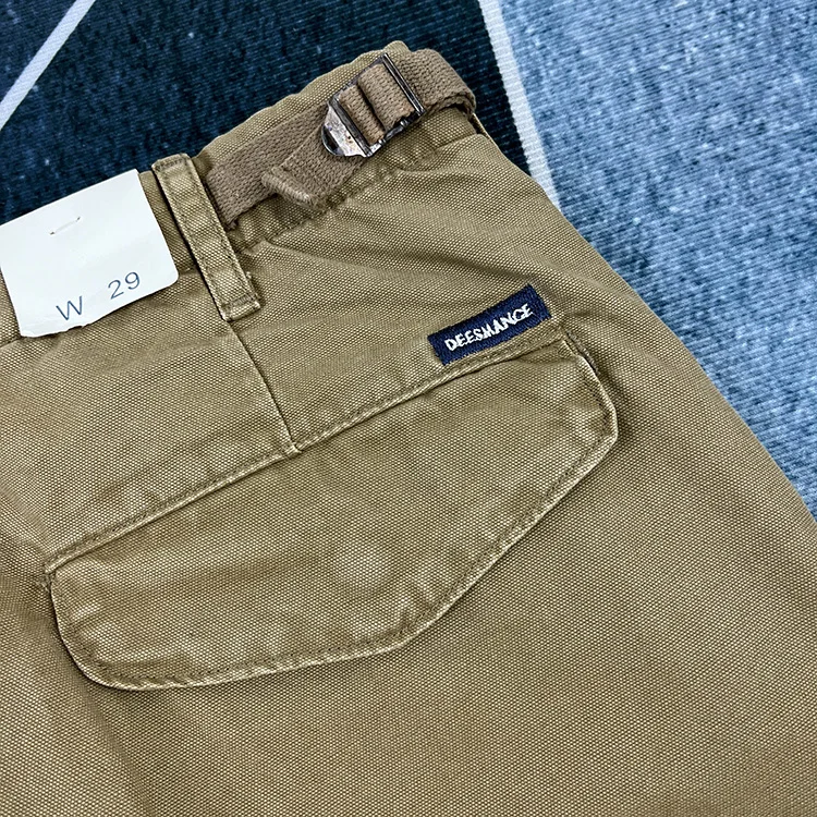 Paris Buckle Heavyweight 100% Cotton Canvas Workwear Pants Men's Multi Pocket Straight Loose Autumn Thick American Casual Retro