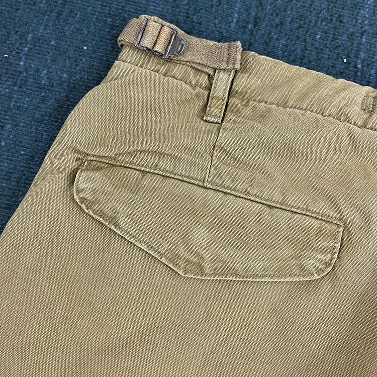 Paris Buckle Heavyweight 100% Cotton Canvas Workwear Pants Men's Multi Pocket Straight Loose Autumn Thick American Casual Retro
