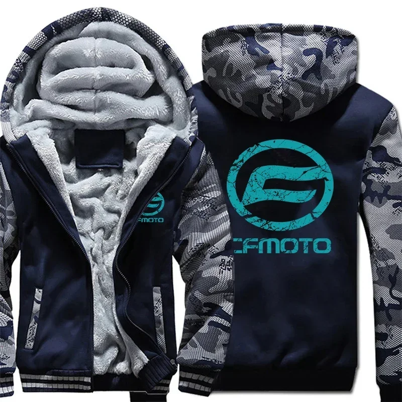 2025 MEW Cfmoto Hoodies Winter Thick Warm Fleece Zipper Men Coat Sportwear Cfmoto Sweatshirt Streetwear