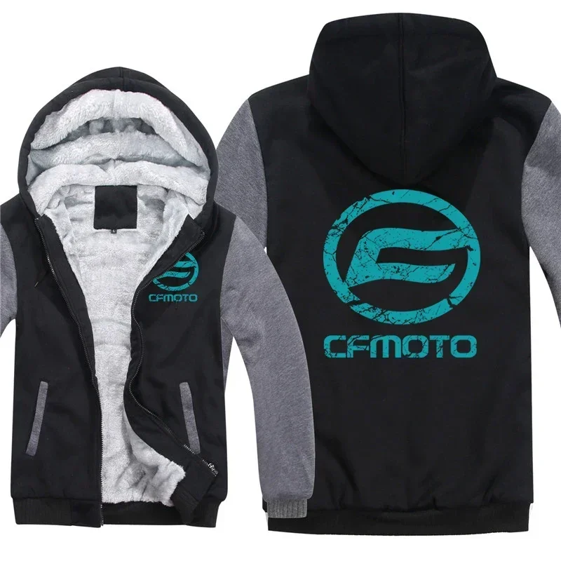 2025 MEW Cfmoto Hoodies Winter Thick Warm Fleece Zipper Men Coat Sportwear Cfmoto Sweatshirt Streetwear