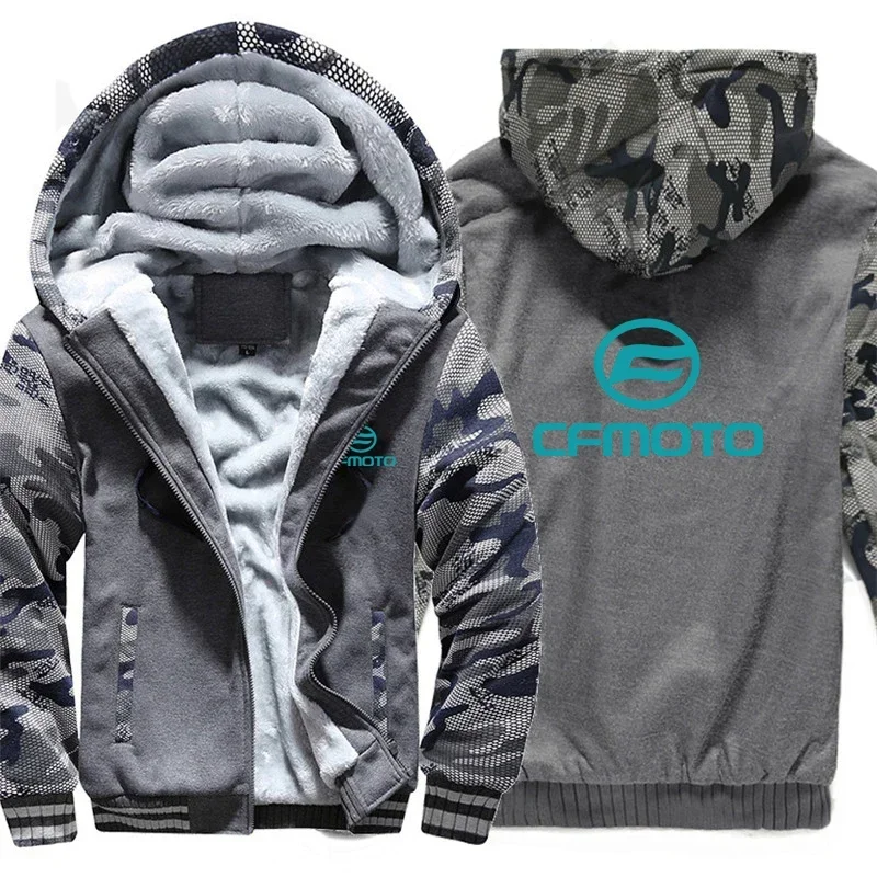 2025 MEW Cfmoto Hoodies Winter Thick Warm Fleece Zipper Men Coat Sportwear Cfmoto Sweatshirt Streetwear