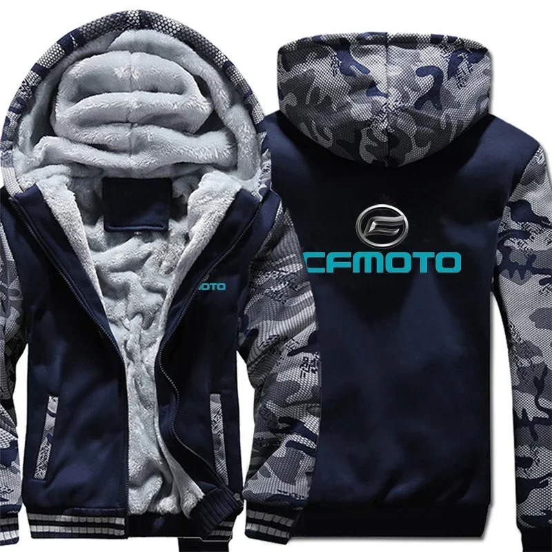 2025 MEW Cfmoto Hoodies Winter Thick Warm Fleece Zipper Men Coat Sportwear Cfmoto Sweatshirt Streetwear