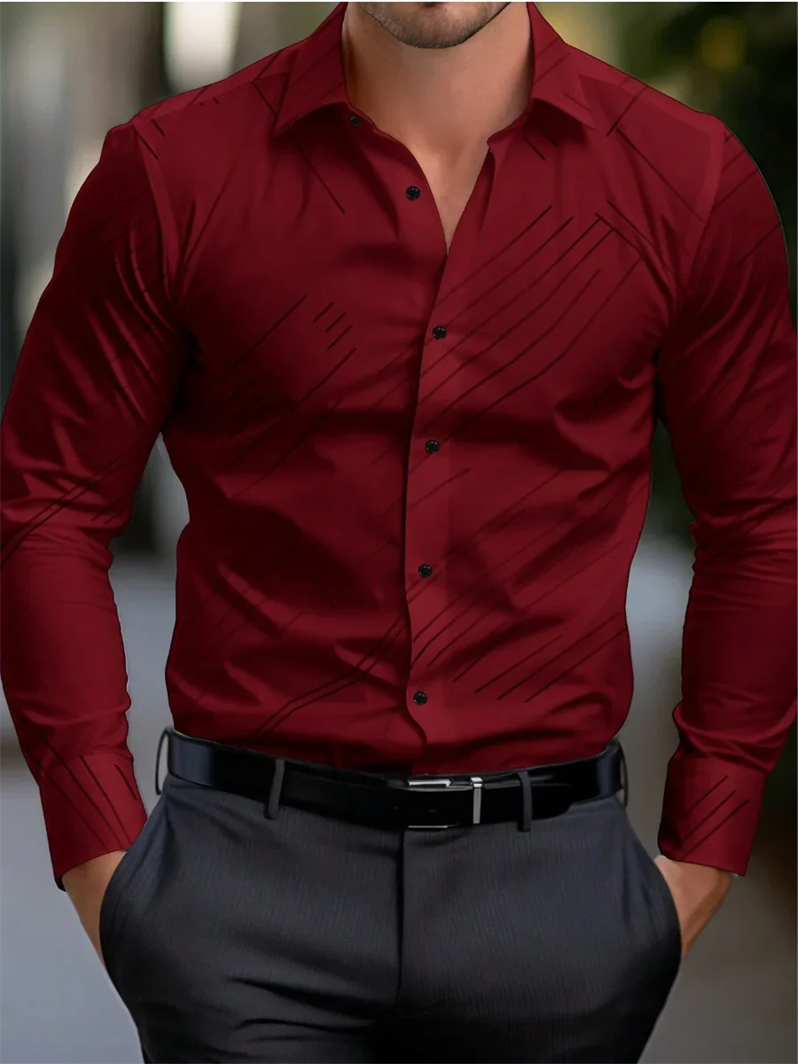 Suit shirt pink black white casual outdoor solid color striped comfortable soft lapel men's tops office plus size 2024