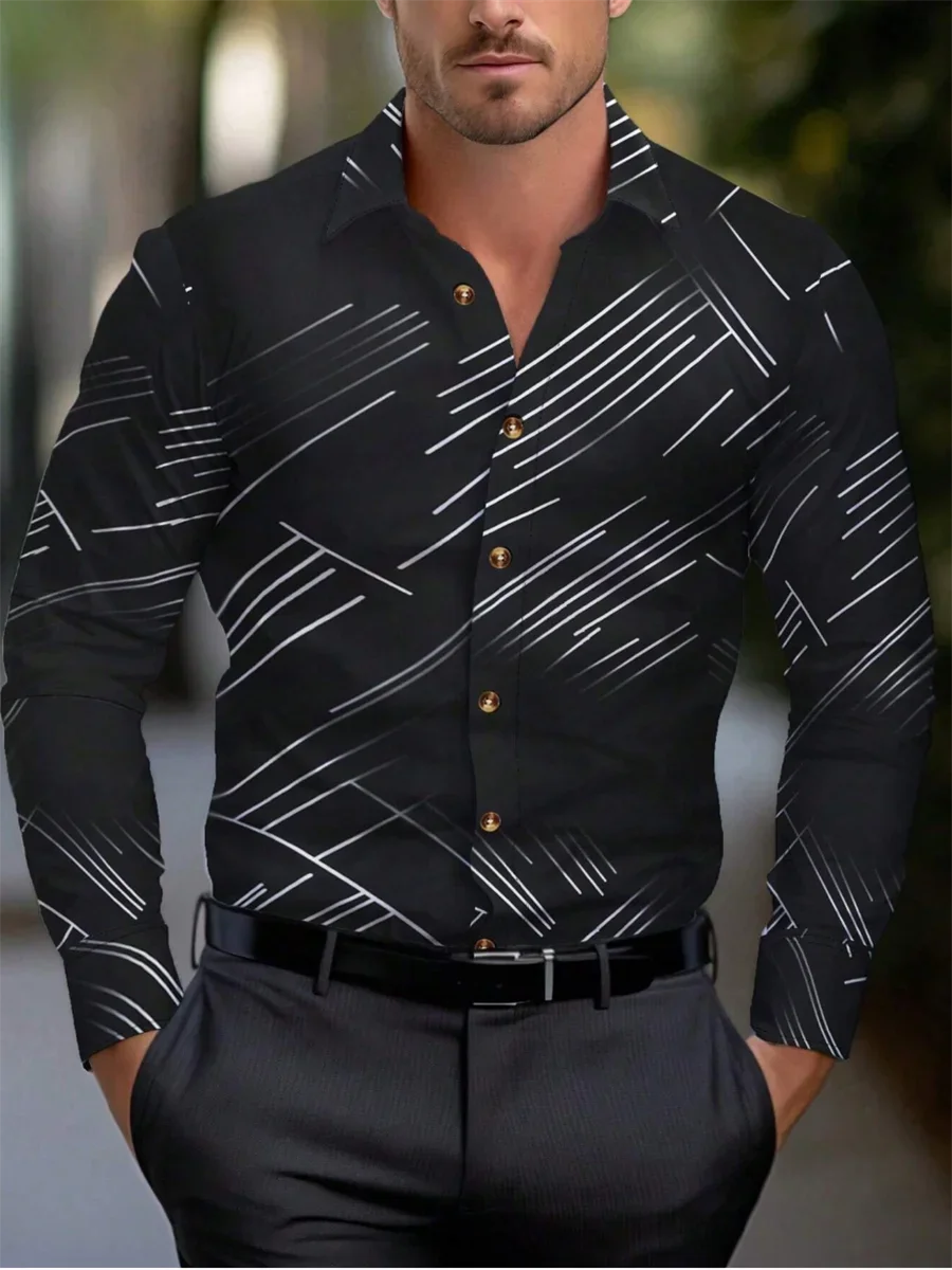 Suit shirt pink black white casual outdoor solid color striped comfortable soft lapel men's tops office plus size 2024