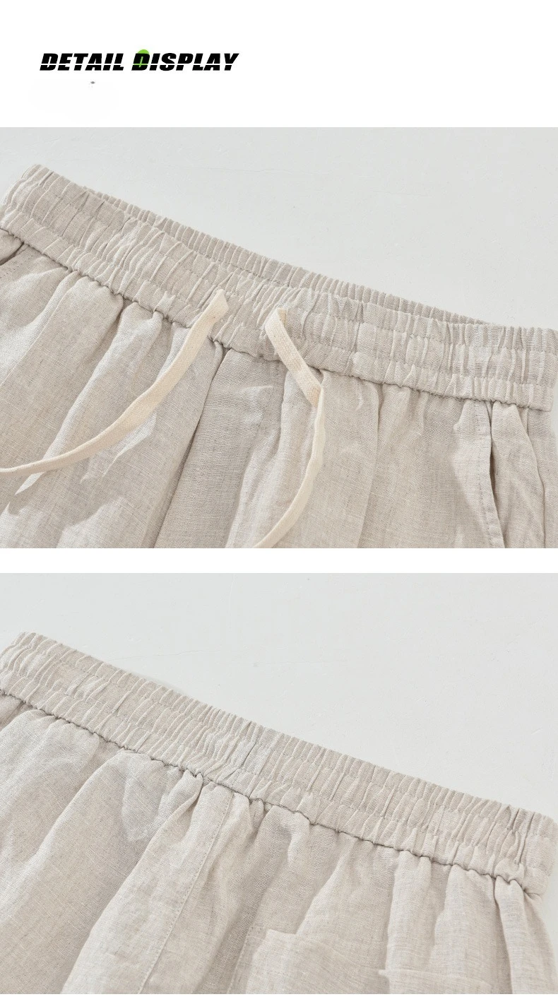 Summer New Casual Breathable Pure Linen Shorts for Men Clothing Straight Solid Color Summer Pants EC1362
