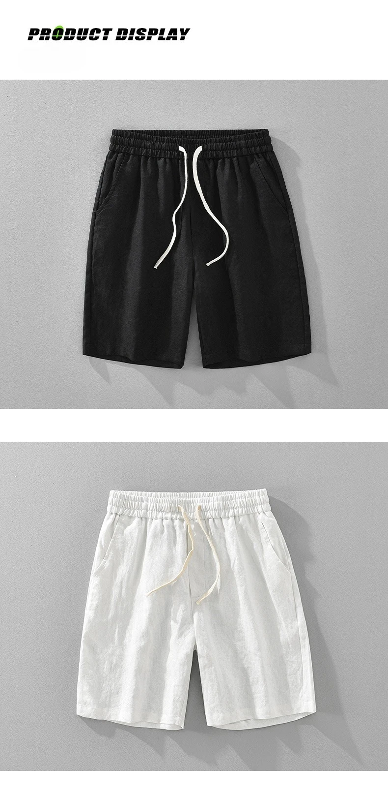 Summer New Casual Breathable Pure Linen Shorts for Men Clothing Straight Solid Color Summer Pants EC1362