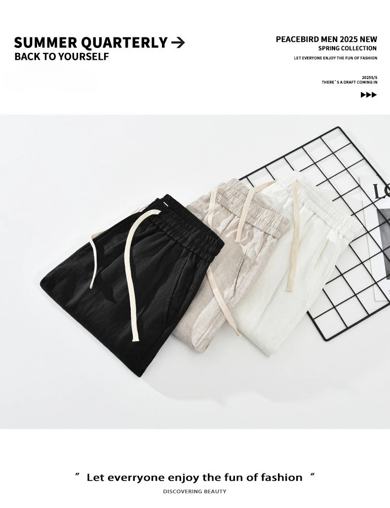 Summer New Casual Breathable Pure Linen Shorts for Men Clothing Straight Solid Color Summer Pants EC1362