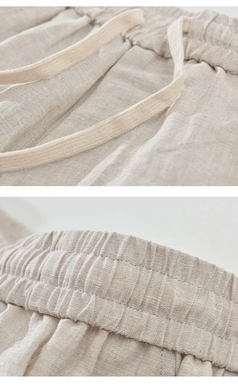 Summer New Casual Breathable Pure Linen Shorts for Men Clothing Straight Solid Color Summer Pants EC1362