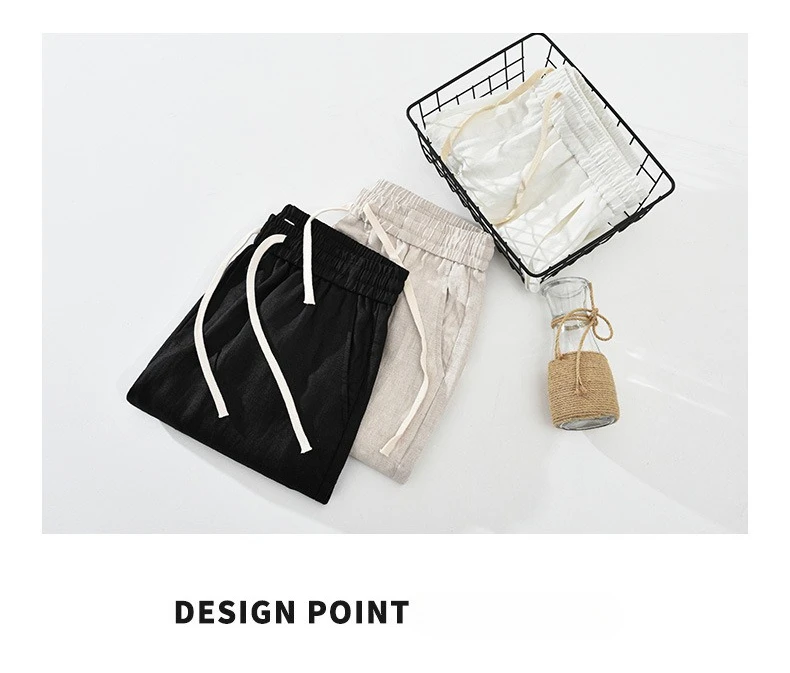 Summer New Casual Breathable Pure Linen Shorts for Men Clothing Straight Solid Color Summer Pants EC1362
