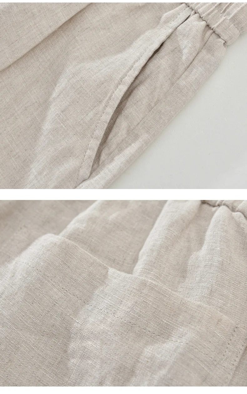 Summer New Casual Breathable Pure Linen Shorts for Men Clothing Straight Solid Color Summer Pants EC1362