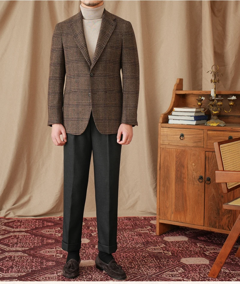 Mr. Lu San 50% Wool Prince Ge Coffee Retro Suit Fall/Winter Italian Gentry Warm High-setting Suit Men