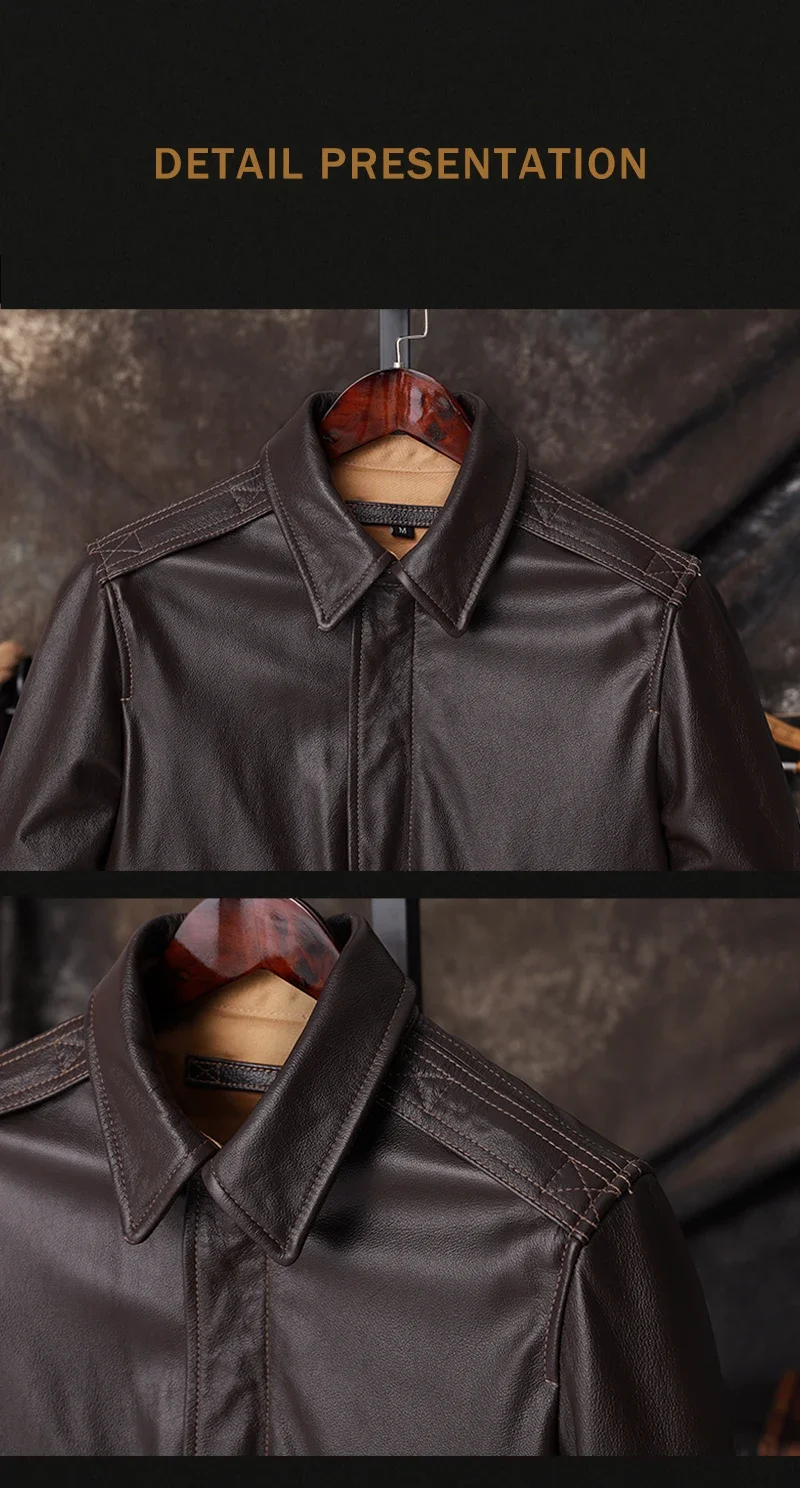 Bomber A2 Pilot Genuine Leather Jacket Men Warm 100% Cow Leather Air Force Coat Dark Brown Men's Cowhide Motorcycle Jackets