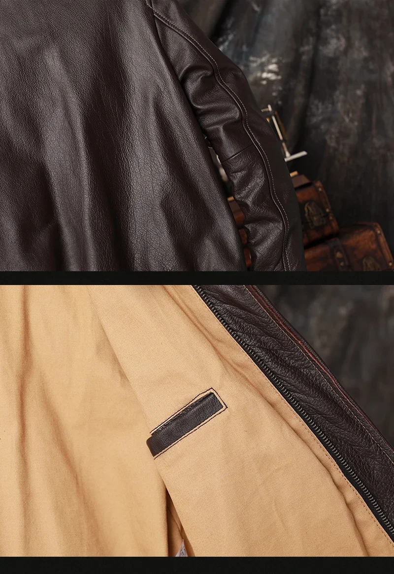 Bomber A2 Pilot Genuine Leather Jacket Men Warm 100% Cow Leather Air Force Coat Dark Brown Men's Cowhide Motorcycle Jackets
