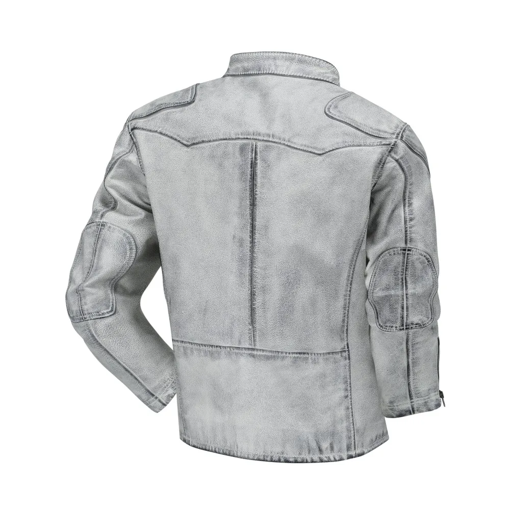 Vintage Distressed Genuine Leather Jacket Men Retro Dirty Finish Stand Collar Classic Real Cowhide Leather Coat Fashion Casual D