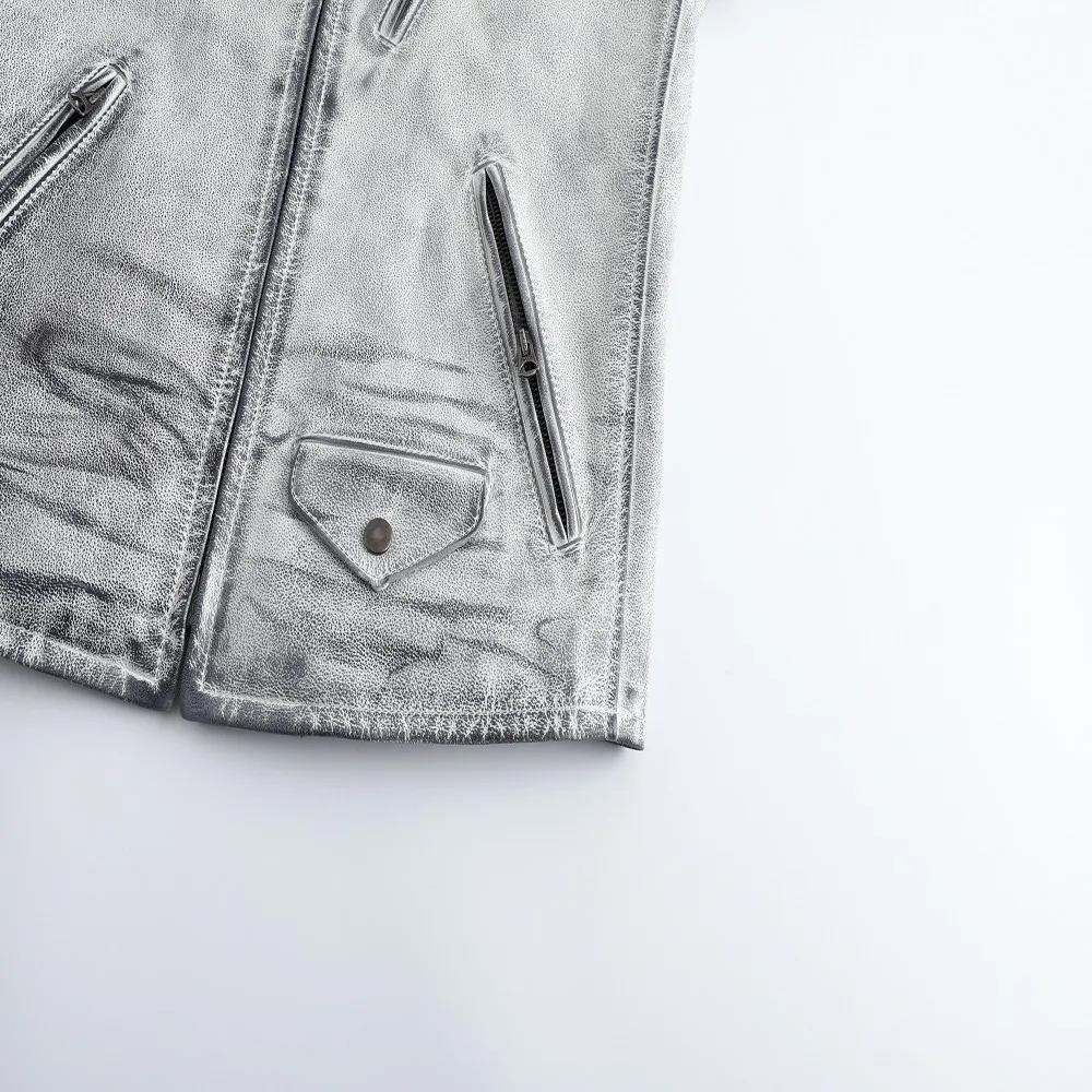 Vintage Distressed Genuine Leather Jacket Men Retro Dirty Finish Stand Collar Classic Real Cowhide Leather Coat Fashion Casual D