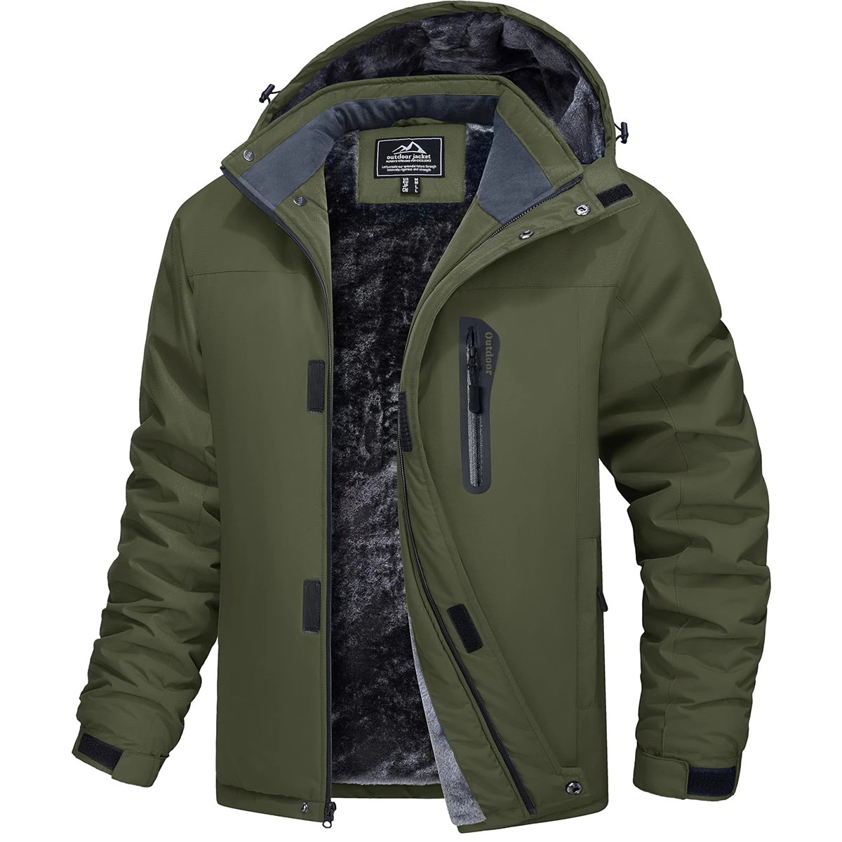 Men’s Winter Waterproof Fleece Jacket Warm Windproof Hooded Ski Snowboard Hiking Outdoor Parka Coat Multi-Pocket