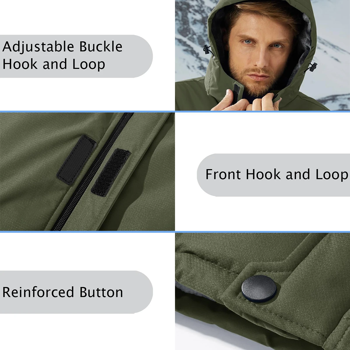 Men’s Winter Waterproof Fleece Jacket Warm Windproof Hooded Ski Snowboard Hiking Outdoor Parka Coat Multi-Pocket
