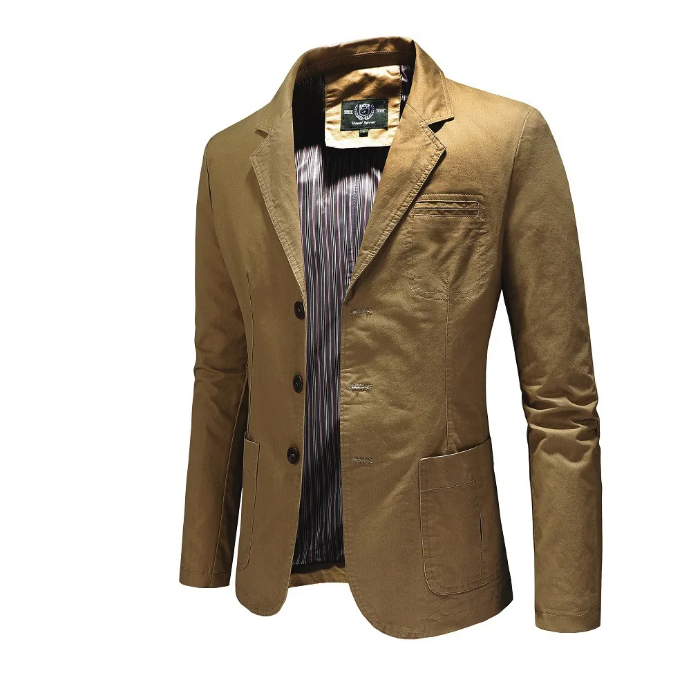 Cotton 100% Blazer Gentleman Three-button Outdoor Cotton Work Solid Color Business Lapel Loose Casual Slim-fit Wedding Host