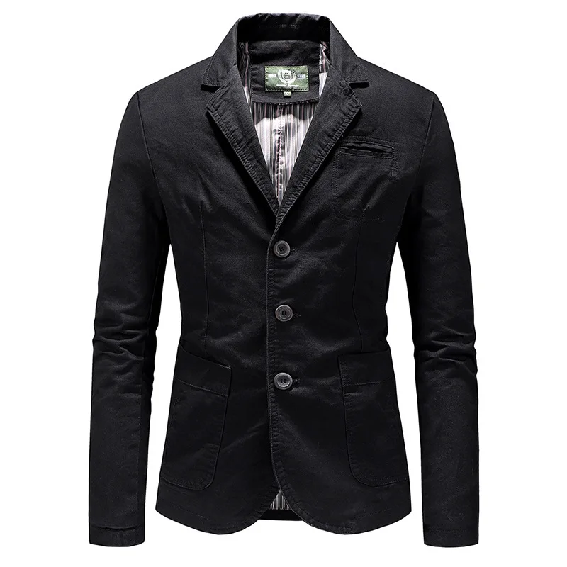 Cotton 100% Blazer Gentleman Three-button Outdoor Cotton Work Solid Color Business Lapel Loose Casual Slim-fit Wedding Host