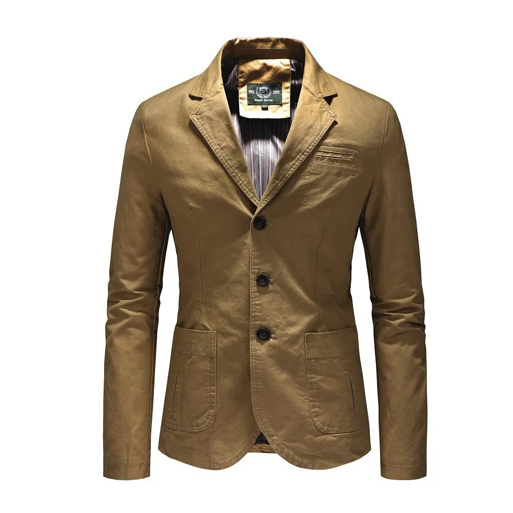 Cotton 100% Blazer Gentleman Three-button Outdoor Cotton Work Solid Color Business Lapel Loose Casual Slim-fit Wedding Host