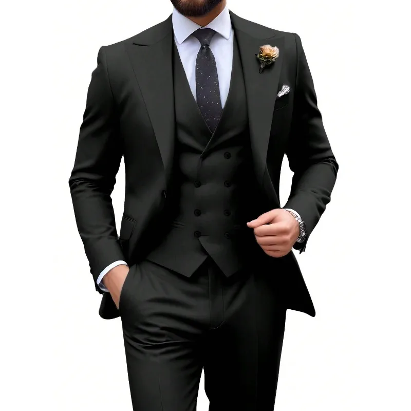 Men's Suits 3Pieces Suit Set For Men Elegant Solid Fashion Slim Fit Prom Blazer Double Breasted Vest Pants Set Business