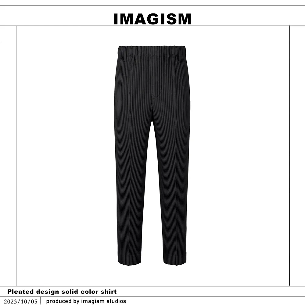 Miyake High Quality Loose Leggings Men's Wrinkled Casual Western Pants Straight Tube Mid Seam Pants Japanese Streetwear