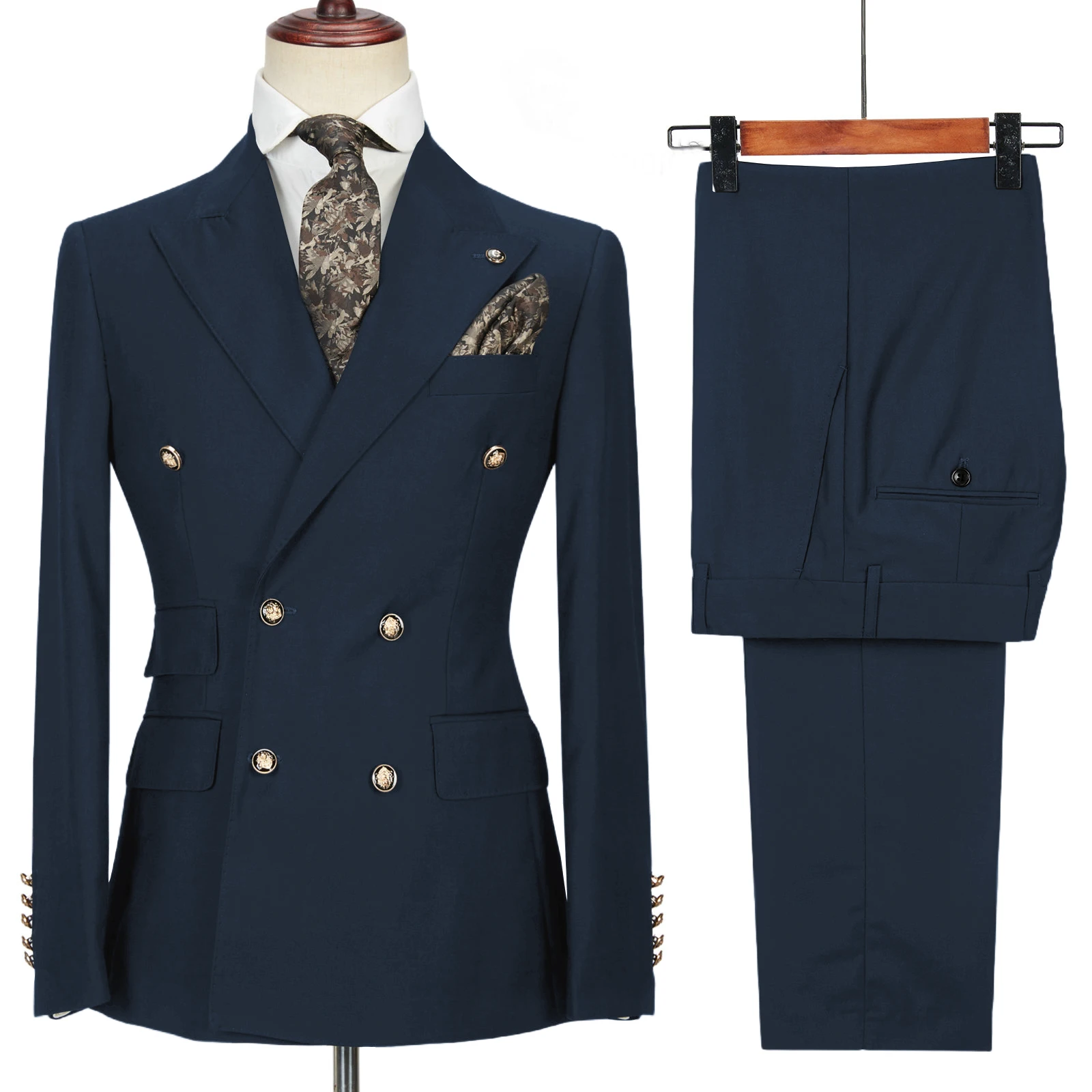 Men's Double-Breasted 2 Piece Suit Set Solid Color Business Casual Wedding Groom Dinner Party Work Jacket