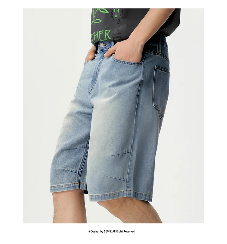 Semir Men Shorts Light Cool Vintage Washed Denim Knee Length Shorts 2026 Summer Loose Straight