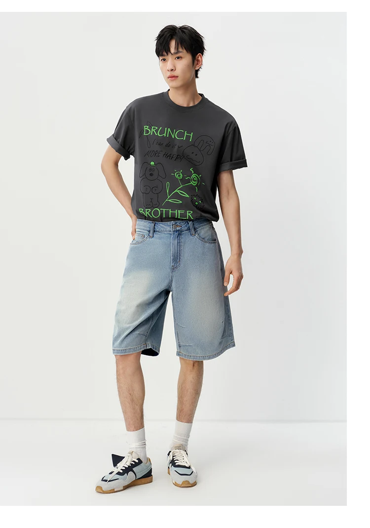 Semir Men Shorts Light Cool Vintage Washed Denim Knee Length Shorts 2026 Summer Loose Straight