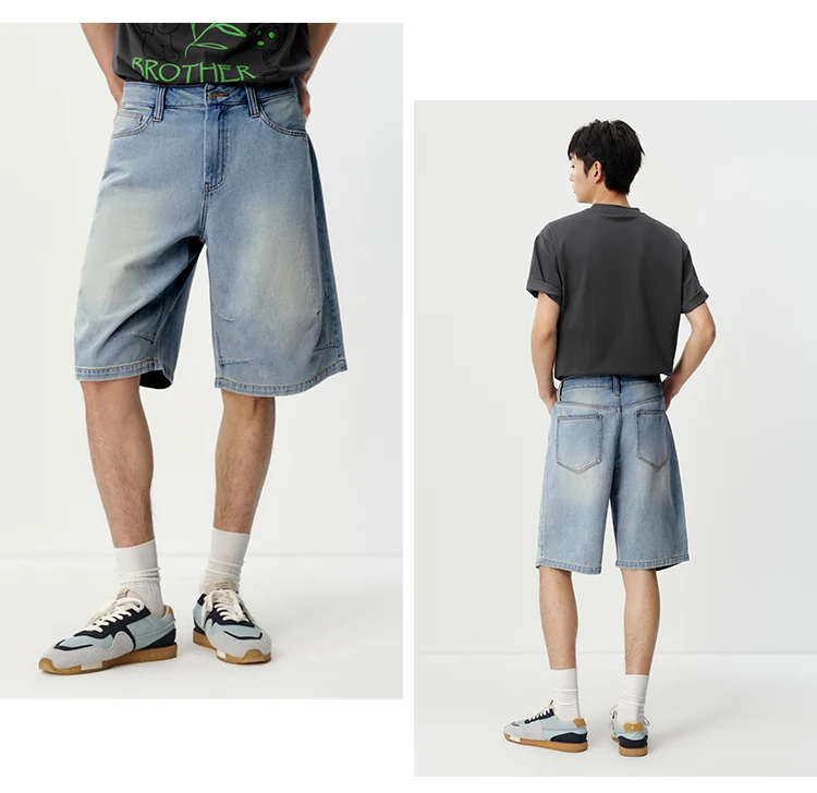 Semir Men Shorts Light Cool Vintage Washed Denim Knee Length Shorts 2026 Summer Loose Straight
