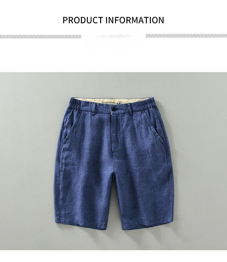 Summer New Simple Breathable Pure Linen Shorts for Men Clothing Straight Solid Color Summer Pants EC1339