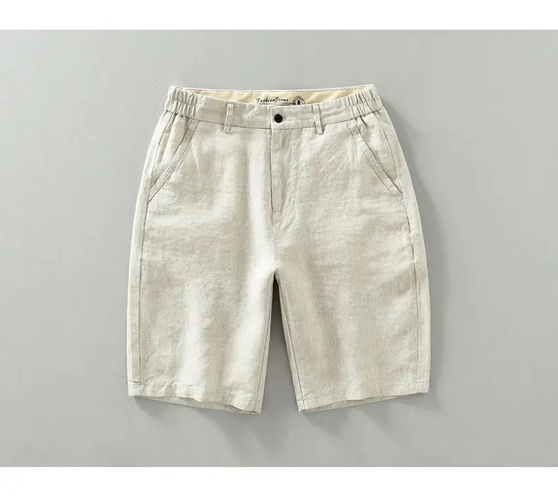 Summer New Simple Breathable Pure Linen Shorts for Men Clothing Straight Solid Color Summer Pants EC1339