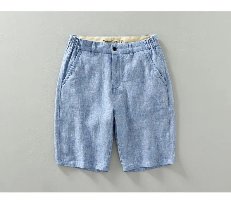 Summer New Simple Breathable Pure Linen Shorts for Men Clothing Straight Solid Color Summer Pants EC1339