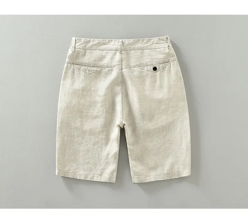Summer New Simple Breathable Pure Linen Shorts for Men Clothing Straight Solid Color Summer Pants EC1339