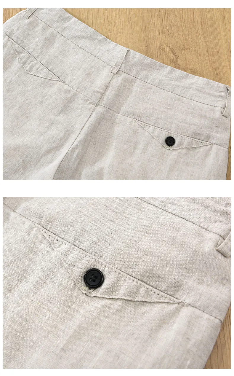 Summer New Simple Breathable Pure Linen Shorts for Men Clothing Straight Solid Color Summer Pants EC1339